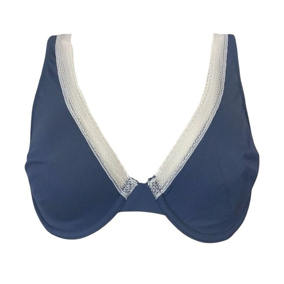 New Victorias Secret Unlined Demi Bra Lace Trim Sheer Stretch Blue - Picture 4 of 4